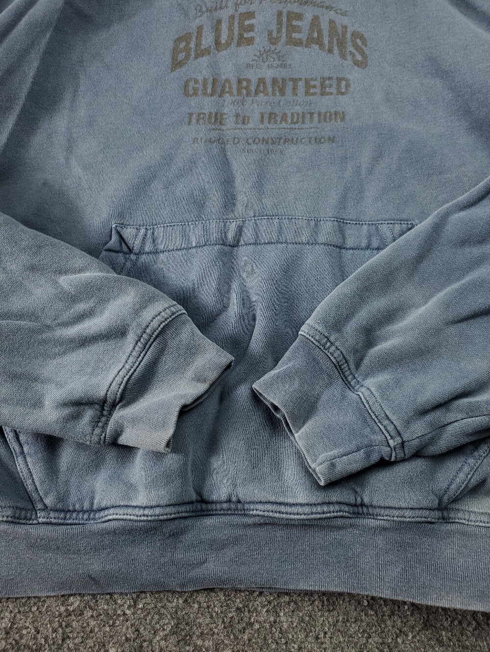Vintage 90s Gap Hoodie Mens Large Blue Jeans Graphic Faded Pullover Sweatshirt - Picture 7 of 8